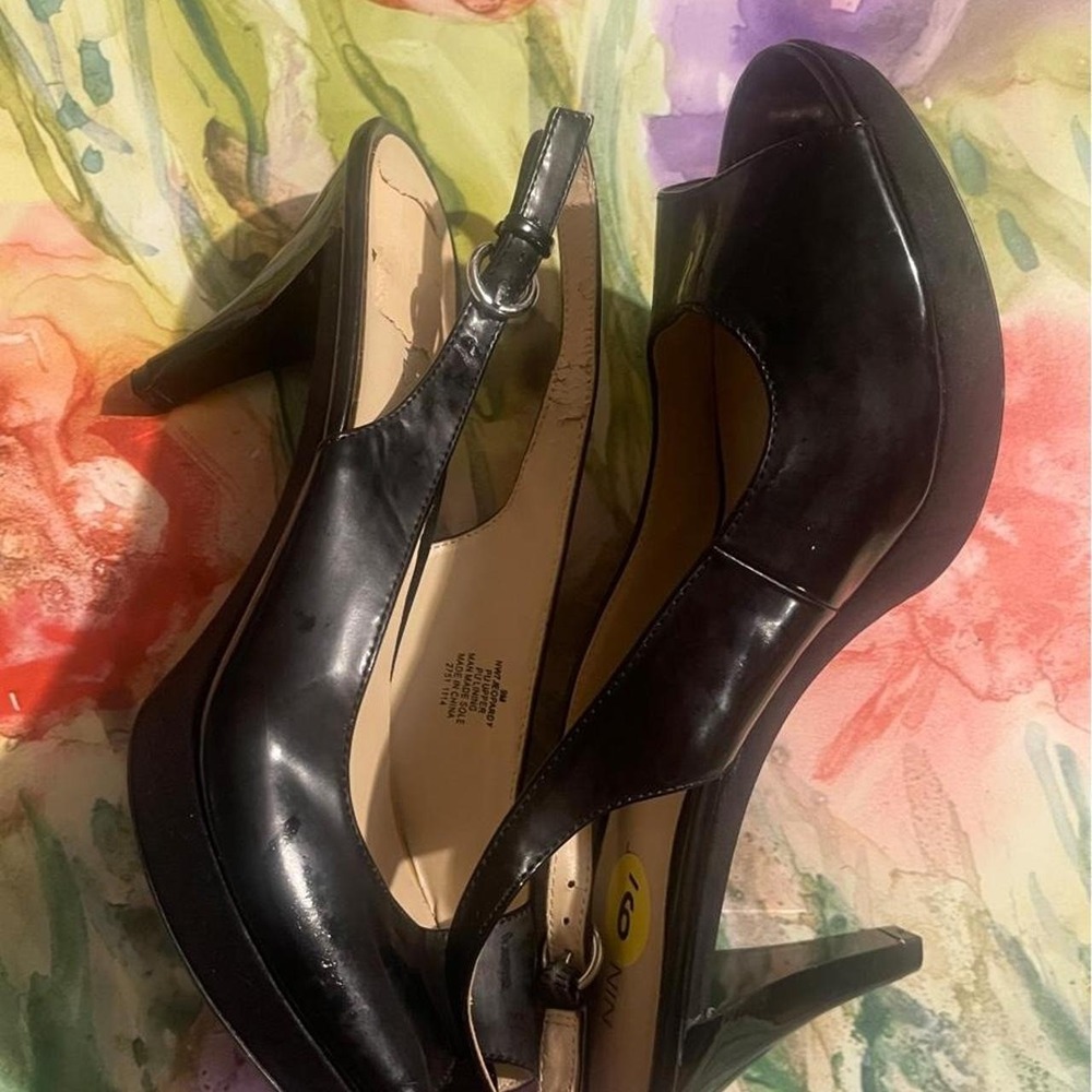 Y2K Nine West Classic black leather slingback heels Size 9